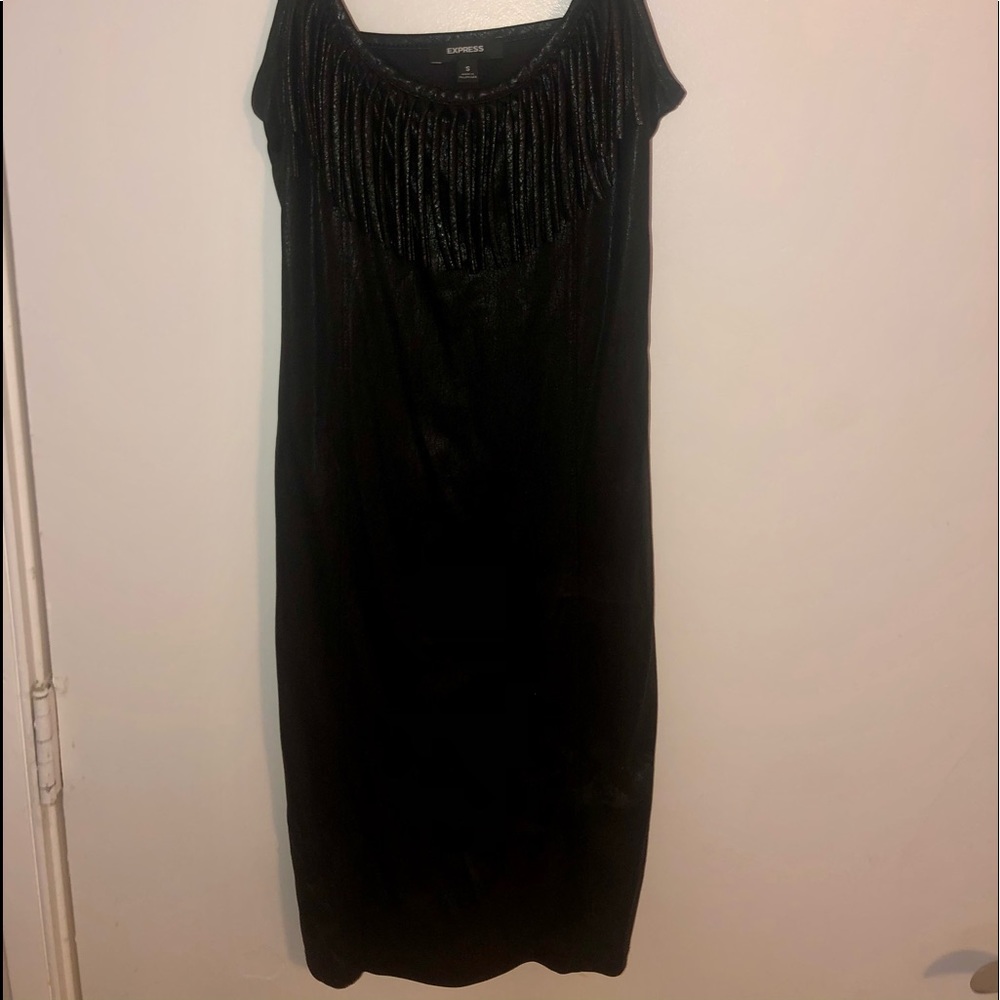 Black shiny Express Dress with Fringes Size Small
